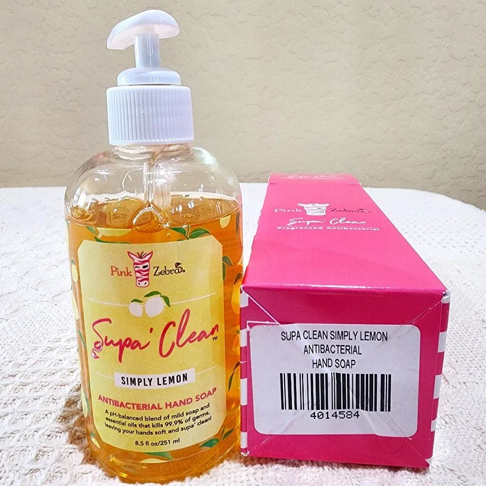 Pink Zebra Supa Clean SIMPLY LEMON ANTIBACTERIAL HAND SOAP 8.5 oz NIB